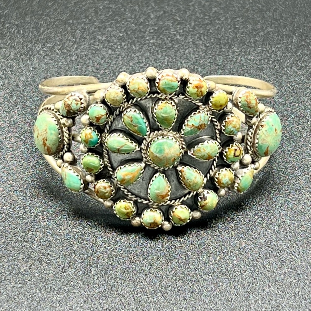 Kingman Turquoise cuff bracelet. Stamped and signed.